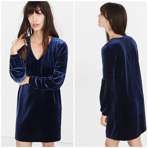 Madewell‎ Velvet Balloon-Sleeve Dress Deep Navy Small